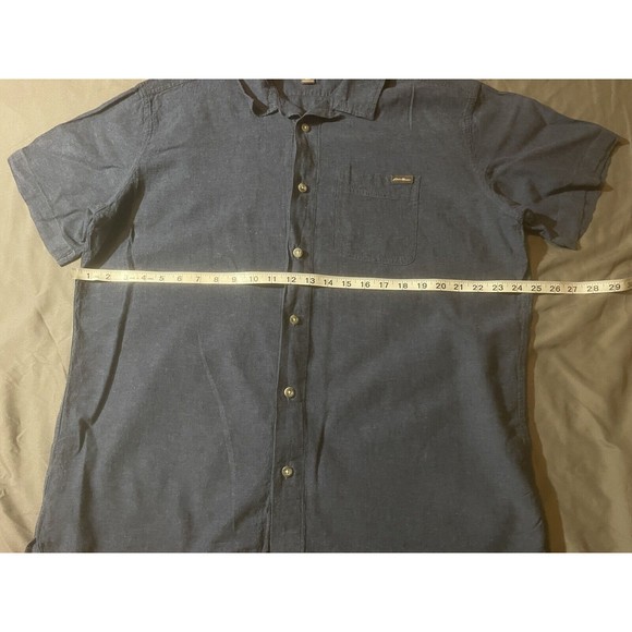 Eddie Bauer Blue Linen Cotton Buffalo USA FLAG Stars Patriot Sz Large     AG151 - Picture 6 of 9